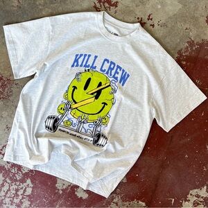 Kill Crew Gray Tee with Blue and Yellow Graphic